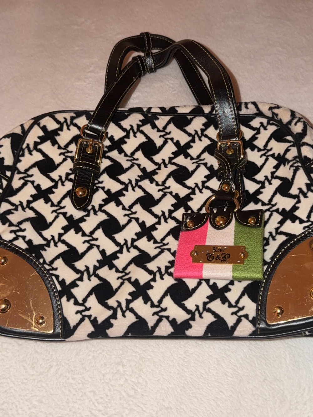 Vintage Black and White Juicy Couture Satchel with Scottie Dog Pattern